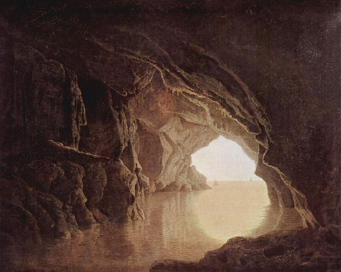 Joseph wright of derby Cave at evening, by Joseph Wright, oil painting image